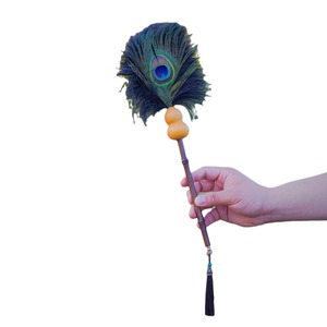 Peacock Feather Duster With Gourd Decoration Bamboo Handle Tassel For Furniture Cleaning Zen Style - Product Image 5