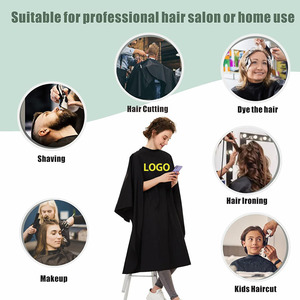 Cape de Barbier Personnalisée avec Logo, Robe de Coiffure Noire à Ouverture Facile pour Mains Libres, en Polyester Doux - Product Image 4