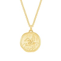 Collier avec pendentif rond en forme de cheval ailé Pegasus de Gemnel, plaqué or 18 carats, bijoux vintage pour femmes et hommes