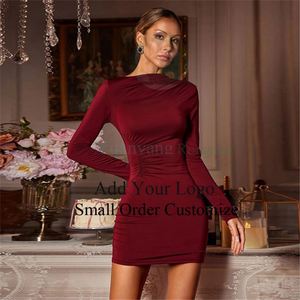 Abito <span class=keywords><strong>marrone</strong></span> cioccolato con scollo a barchetta, <span class=keywords><strong>maniche</strong></span> <span class=keywords><strong>lunghe</strong></span> e arricciature - Product Image 3