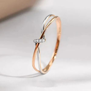 CAOSHI Dainty Two Tone Plated Twist Design Sparkling Round Zircon Anillos finos para compromiso nupcial CZ Anillos Joyería para mujeres - Product Image 1