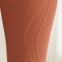 Leggings de yoga côtelés taille haute pour femme, personnalisés OEM, avec panneau latéral contour terracotta, pour entraînement et gym, vente en gros