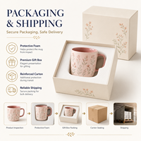 Tasse en porcelaine personnalisée pour commande en gros, motif botanique rose poudré, glaçure intérieure rose brillante, pour café, thé, décoration de cuisine