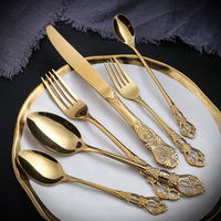 Ensemble de couverts en argent vintage de luxe 24 pièces, style baroque royal, acier inoxydable, argenté, pour mariage