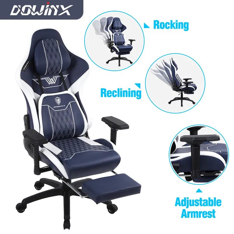 Dowinx เก้าอี้เล่นเกมขายส่งระดับไฮเอนด์ขนาดใหญ่และสูงเก้าอี้คอมพิวเตอร์หนังระบายอากาศพร้อมที่วางเท้าและนวด