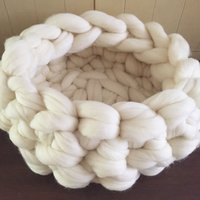 Panier pour animal de compagnie, tricoté à la main, en Polyester, meuble confortable, canapé épais, tricoté, nid grotte pour chat, maison pour animaux de compagnie