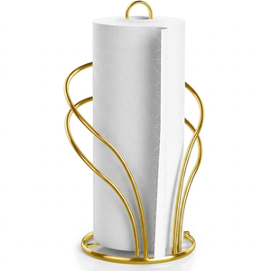 Elegant Gold Finish Metal <b>Tissue</b> <b>Paper</b> Holder Stand with Decorative Curved Design Freestanding Kitchen Countertop Napkin Roll - Product Image 1