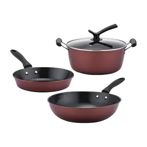 सस्ते 3 Pcs गैर छड़ी बर्तन सेट लोहा Cookware सेट खाना पकाने के बर्तन कड़ाही/पैन बहु कार्यात्मक Cookware सेट