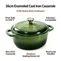 Cocotte en fonte émaillée avec couvercle, ustensile de cuisson robuste, pot en fer pour braiser, faire mijoter, rôtir, compatible avec toutes les plaques de cuisson