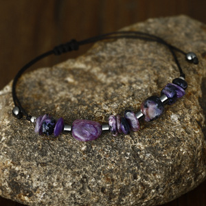 New <strong>Wax</strong> Cord <strong>Stone</strong> <strong>Bracelet</strong> - Unique Raw Gemstone Beaded Design <strong>with</strong> Hematite &amp; Crystal Pebbles for Women - Product Image 3