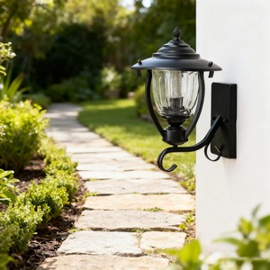 Lampe <span class=keywords><strong>murale</strong></span> extérieure pour porche, garage, véranda, jardin, cour, finition noire, verre strié, éclairage paysager - Product Image 3