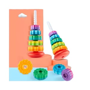 Bébé et enfant en bas âge cognitif arc-en-ciel tour rotative éducation précoce géométrie <span class=keywords><strong>anneau</strong></span> rotatif tour d'empilage jouet - Product Image 1