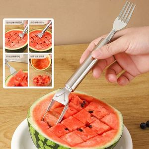 New Arrival Dual Head Stainless Steel 2-in-1 Fruit Cutter & Watermelon Fork Slicer Knife Home <b>Kitchen</b> <b>Gadget</b> - Product Image 3