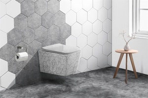 โถสุขภัณฑ์แบบแขวนผนังไร้ขอบเซรามิก สีชมพูสำหรับผู้หญิง ผลิตในจีน - Product Image 3