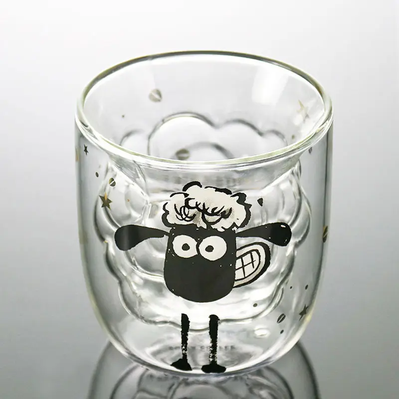 High Borosilicate Glass Cute Clear Sheep Cartoon Double Wall Glass Milk Cup Glass Coffee Cup