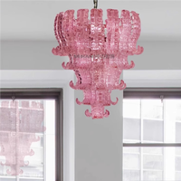Lustre en verre italien de style mid-century, hauteur réglable, pour salon de villa, rose, suspendu
