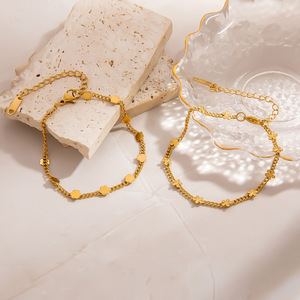 Bracelet en acier inoxydable plaqué or 18 carats avec breloque cœur et fleur, bijou unisexe, cadeau - Product Image 1