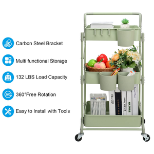 Modern Design Folding 3 Tier Storage Utility <b>Cart</b> <b>Foldable</b> Rolling Storage Rack for Kitchen Bathroom Bedroom - Product Image 3
