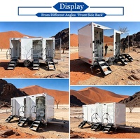 Remorque WC portable 3 postes blanche à double essieu avec douche intégrée et lavabo pour grande famille, grande capacité, location événementielle