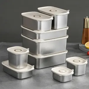High Quality Stainless Steel 304 Fresh Box Set with Steam Hole Leakproof Bento Lunch Box White Storage Food Container