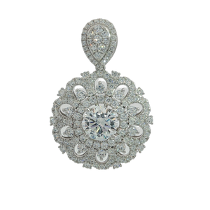 Vintage White <b>Gold</b> 1.5 Carat Lab Grown Diamond Classic Round Luxury <b>Pendant</b> with Empty Center & Halo Setting for Gift - Product Image 2