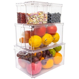 Wholesale Plastic PET Kitchen Stackable Container Storage Boxes Bins Refrigerator Drawer Fridge Organizer food storage container