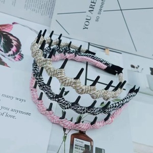 Diadema de tela ondulada con dientes antideslizantes, plegable, para mujer, uso diario, corona alta, tela, hecha a mano, color sólido - Product Image 2