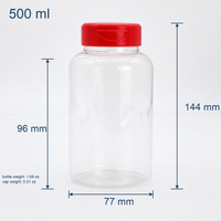 Pot en plastique PET transparent de 500 ml avec bouchon à clapet rouge, bouteille de rangement ronde pour bonbons, noix, épices, fruits secs, emballage