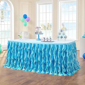 ผ้าปูโต๊ะ DAMAI แบบจีบระบายลายวิลโลว์สีฟ้าทะเล สำหรับโต๊ะงานเลี้ยงวันเกิด - Product Image 2