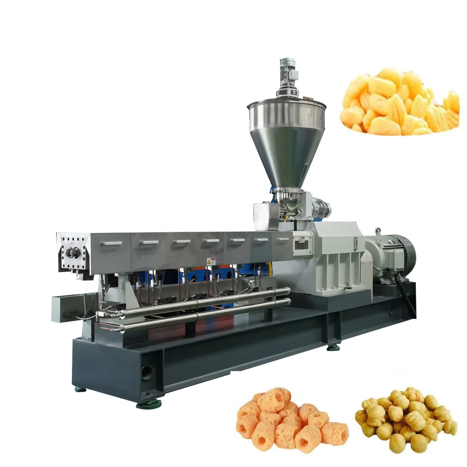 Updated 2023 Bi-colors cheese ball plant Double screw extruder puffed corn food snack making machines snacks machinery