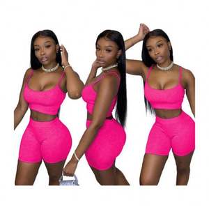 2024 Pretty Cheap Lady Shorts Outfit <span class=keywords><strong>Mujer</strong></span> <span class=keywords><strong>Ropa</strong></span> Verano Dos piezas Biker Short Set para dama - Product Image 2