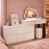 Ensemble de coiffeuse moderne avec miroir LED Cloud, table de toilette extensible avec commodes pour chambre à coucher