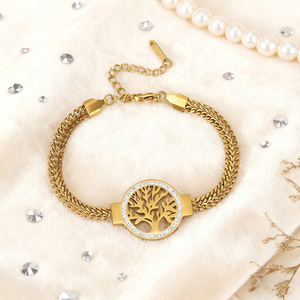 Bracelet arbre de vie en or avec strass pour femme, bijoux cadeau - Product Image 4
