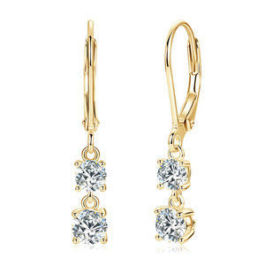 Boucles d'oreilles pendantes en argent 925 avec moissanite taille brillant rond, sertissage griffe, fermoir à levier, bijoux fins pour mariage, fête, femme, cadeau de luxe - Product Image 1