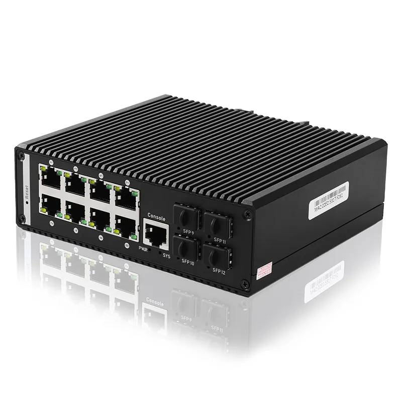 Gigabit managed industrial switch 8 gigabit RJ45 ports and 4*100/1000 SFP fiber slot switch