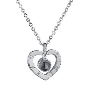 Collar con Colgante de Corazón en Acero Inoxidable con Proyección "Te Amo en <span class=keywords><strong>100</strong></span> Idiomas", Joyería de Moda Romántica para Regalo de San Valentín - Product Image 2