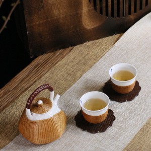 Bamboo Rattan Woven <b>Teacup</b> Mat Round Heat Resistant Asian Zen Style For Kung Fu Tea Ceremony Home Use - Product Image 2