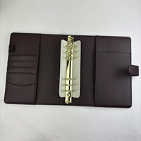 Agenda de Lujo Personalizada con Logotipo, A5, Dorada, 6 Anillas, con Bolsillos para Tarjetas, Cubierta de Cuero PU Granulado, Hojas Sueltas, Organizador Diario