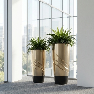 Ensemble de jardinières en fibre de verre, pots à fleurs hauts torsadés dorés antique métallisé, jardinières décoratives de luxe personnalisables pour la décoration de hall d'hôtel - Product Image 5