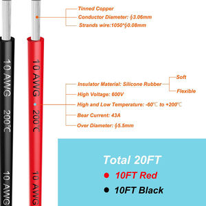 Cable de Silicona Ultra Suave de Nueva Energía Suministrado por el Fabricante, Alta Temperatura 200 Grados, 10AWG, Cable y Alambres Extra Suaves - Product Image 3
