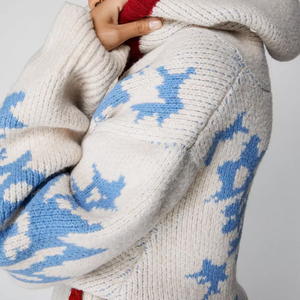 Manteau personnalisé de style nordique à fermeture éclair Y2K grande taille pour femmes <span class=keywords><strong>pull</strong></span> cardigan surdimensionné à motif de feuilles de créateur pour femmes - Product Image 6