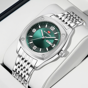 Montre de luxe pour homme en or, boîtier carré, bracelet tressé, mouvement à quartz, avec affichage jour et date, montre de cérémonie et d'affaires - Product Image 5