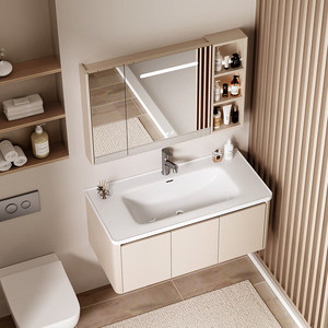 Modern walnut bathroom cabinet ceramic integrated basin bathroom wash basin cabinet combination face wash basin - Product Image 4