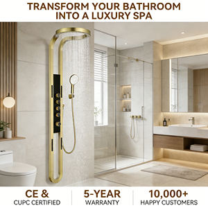 Panneau de douche intelligent à LED avec cascade, mitigeur thermostatique eau froide, finition or doré ou noir de luxe, commande tactile - Product Image 5