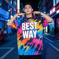 Ropa Urbana Estilosa para Hombre, Camisetas Holgadas de Poliéster Grueso con Estampado de Sublimación Colorido, Estilo Hip Hop, con Logotipo Personalizado