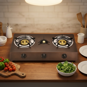 Table de cuisson à gaz 3 brûleurs (2 grands, 1 petit) en acier inoxydable, anti-graisse, commande par bouton, allumage électrique, portable, sans prise requise - Product Image 1