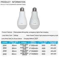 Ampoule LED d'urgence avec deux batteries rechargeables amovibles, alimentation AC/DC, éclairage d'urgence pour jardin