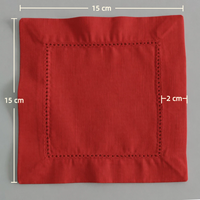 Serviette de cocktail en coton et lin rouge 15x15cm, broderie dessinée, dessous de verre décoratif, tapis de table