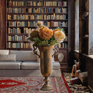 Jarrón Decorativo de Metal Antiguo con Cruz y Animales Tallados en Relieve para Decoración del Hogar y Coleccionismo de Arte - Product Image 1