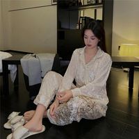 SUHE PJ-1424 - Conjunto de Pijama de Lujo para Mujer, 2 Piezas, Terciopelo Dorado 24K, Manga Larga, Suave, Colección Otoño Invierno